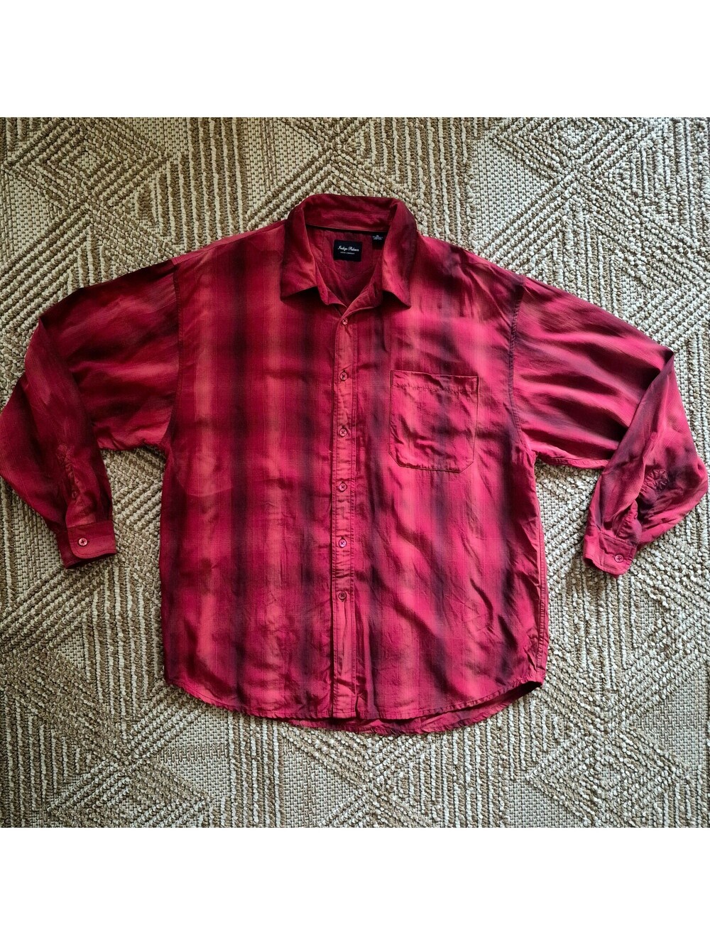Indigo Palms Mens Red Rayon Long Sleeve Button Up Shirt XL